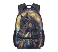 Kuiaobaty Zaino per bambini per ragazzi e ragazze 43,2 cm resistente borsa per libri con scomparto principale grande Schoobag per la scuola media, Cavallo Cielo Stellato Boho, L, Casual