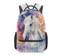 Kuiaobaty Zaino per bambini per ragazzi e ragazze 43,2 cm resistente borsa per libri con scomparto principale grande Schoobag per la scuola media, Cavallo arcobaleno ad acquerello, L, Casual