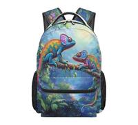 Kuiaobaty Zaino per ragazzi da 43 cm, grande capacità, con cinghie imbottite morbide, borsa estetica per la scuola per bambini elementari, Camaleonte della giungla tropicale, L, Casual