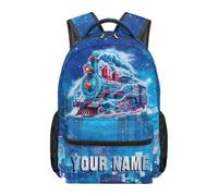 Kuiaobaty Zaino per scuola con nome personalizzato per ragazzi - Borsa per libri da 43 cm per bambini zaini elementari per asilo nido con tasca frontale, Fulmine del treno a vapore, L, Casual