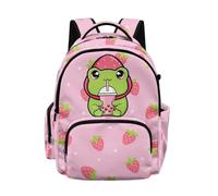 Kuiaobaty Zaino scolastico per bambini, robusto, con cerniera, leggero, a pressione ridotta, per la scuola elementare e media, Rana Fragola, L, Casual