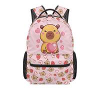 Kuiaobaty Zaino scolastico per ragazze 43 cm zaino resistente con morbida tracolla imbottita per bambini scuola elementare media, Cuore Fragola Capibara, L, Casual