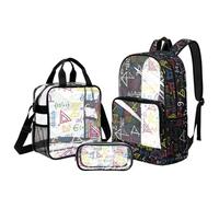 Kuiaobaty Zaino trasparente con portapranzo, 3 pezzi, resistente e trasparente, 43 cm, impermeabile, per bambini, per la scuola, Matematica Formula Doodle, M, Casual