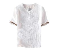 kuiazelit Mens sciolto di grandi dimensioni tinta unita casual disco fibbia sottile cotone lino camicia t-shirt per uomo cotone, bianco, M