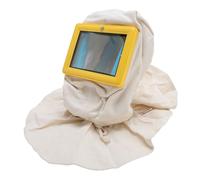 KUIDAMOS Casco Protettivo Giallo per Sabbiatrice Lente Durevole a Doppio Strato per Sabbiatura Cappuccio con Scialle e Presa D'aria Regolabile, Adatto per Sabbiatura Protezione Facciale per Lavori