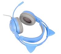 KUIDAMOS Cuffie da Gioco Cat Ear, Microfono con Cancellazione del Rumore, Suono Chiaro per PC, Presa USB + 3,5 Mm (Blu)