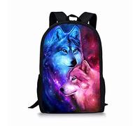 KUIFORTI Bambini Bambini Scuola Zaino 47 cm Bookbags Casual Viaggio Zaino Ragazzi Ragazze Grande Capacità Daypack, Coppia lupo, Taglia Unica