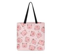 KUIFORTI Borse della spesa riutilizzabili per le donne pieghevole resistente shopping tote bag grande palestra tela panno sacchetto, maialino rosa., Taglia unica