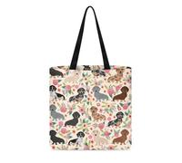 KUIFORTI Borse della spesa riutilizzabili per le donne pieghevole resistente shopping tote bag grande palestra tela panno sacchetto, Design con bassotto floreale, Taglia unica