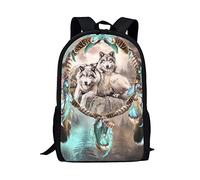 KUIFORTI Borse per la scuola per ragazzi e ragazze, 43,2 cm Elementary Kindergarten Bookbags con portabottiglie d'acqua, Acchiappasogni lupo, Taglia unica