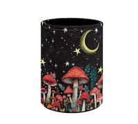 KUIFORTI Portapenne con stampa a fungo per donne e ragazze, carino scuola ufficio scrivania portapenne organizer in pelle PU fungo luna porta pennelli da trucco supporto tazza portapenne