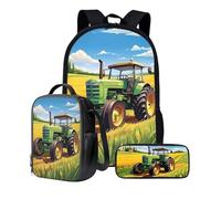 KUIFORTI Set zaino 3 in 1 per bambini, borsa per la scuola, borsa per il pranzo, astuccio regalo per ragazzi e ragazze, Tema trattore, Taglia unica, Zaino Scuola