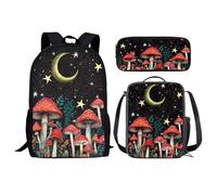 KUIFORTI Set zaino 3 in 1 per bambini, borsa per la scuola, borsa per il pranzo, astuccio regalo per ragazzi e ragazze, Luna Fungo, Taglia unica, Zaino Scuola