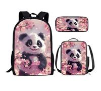 KUIFORTI Set zaino 3 in 1 per bambini, borsa per la scuola, borsa per il pranzo, astuccio regalo per ragazzi e ragazze, Kawai Panda Rosa, Taglia unica, Zaino Scuola