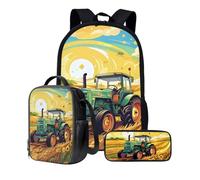 KUIFORTI Set zaino 3 in 1 per bambini, borsa per la scuola, borsa per il pranzo, astuccio regalo per ragazzi e ragazze, Progettazione del trattore, Taglia unica, Zaino Scuola
