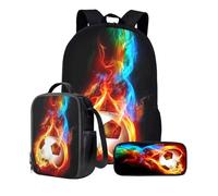 KUIFORTI Set zaino 3 in 1 per bambini, borsa per la scuola, borsa per il pranzo, astuccio regalo per ragazzi e ragazze, Tema calcio colorato, Taglia unica, Zaino Scuola