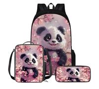 KUIFORTI Zaino per bambini con portapranzo, astuccio per bambini da 7 a 12 libri, zaino grande per la scuola, Kawai Panda rosa, Taglia unica, Zaino Scuola