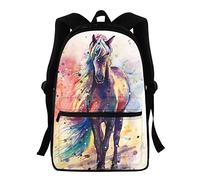 KUIFORTI Zaino per la scuola dei bambini, zaino 3D con animali per ragazzi e ragazze, leggero, da viaggio, casual, Cavallo acquerello, Taglia unica