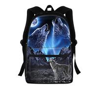 KUIFORTI Zaino scuola per bambini, zaino 3D con animali, per ragazzi e ragazze, leggero, da viaggio, casual, Blu galassia Lupo, Taglia unica