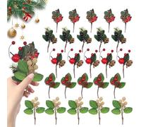 KUIRUNRX Rami Decorativi Con Coni di Larice, Bacche di Agrifoglio di Natale, Set di Rami di Pino Artificiale e Bacche Rosse Artificiali, Rami Decorativi per Ghirlande e Composizioni (20 Pezzi)