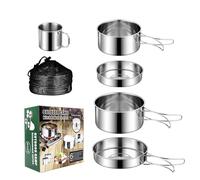 KUIRUNRX® Set di Pentole da Campeggio, Set di Stoviglie da Campeggio, Set di Posate Pieghevoli per Esterni, Per Campeggio, Attività All'aperto, Escursioni, Picnic(Set da 5 pezzi)