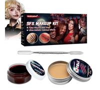 KUIRUNRX® Set Trucco per Halloween, Vernice per il Corpo Viso, Cera per Cicatrici + Sangue Finto per la Pelle + Doppio Raschietto, per Ferite Finte Vampire Makeup