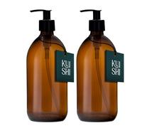 Kuishi Amber Brown Glass Pump Bottle Dispenser, Refillable Amber Glass Soap Dispenser Bottle with Black Plastic Pump for Reducing Plastic Waste (BPA-Free) (500ml x 2)
