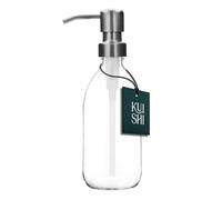 Kuishi Dispenser per flaconi con pompa in vetro trasparente [300 ml, pompa argento] Flacone per dispenser in vetro ambrato ricaricabile con pompa in acciaio inossidabile, ecologico (senza BPA)