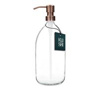 Kuishi Dispenser per Flaconi in Vetro Trasparente [1000 ml] Con Pompa in Bronzo - Flacone Ricaricabile in Vetro Ambrato, Ecologico (Senza BPA)