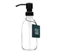 Kuishi Dispenser per Flaconi in Vetro Trasparente [250 ml] Con Pompa Nera - Flacone per Sapone in Vetro Ambrato Ricaricabile, Ecologico (Senza BPA)