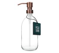 Kuishi Dispenser per Flaconi in Vetro Trasparente [300 ml] Con Pompa in Bronzo - Flacone Ricaricabile in Vetro Ambrato, Ecologico (Senza BPA)