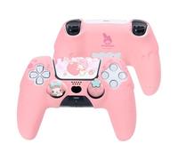 Kuitmor Set di cover in silicone per controller PS5, antiscivolo, morbida e protettiva per controller wireless PS5, con 2 cappucci per i pollici e 1 adesivo, design con motivo carino (rosa)