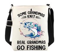 KUIYAI Borsa a tracolla con motivo floreale con pesci, con scritta "Real Grandmas" (nonna va a pescare)