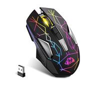 KUIYN X18 Mouse da Gioco Wireless 2.4G Ricaricabile 600mAh Ultra Lunga Durata di Vita 7 Colori RGB, 2400 DPI, Risparmio Silenzioso Click Ricevitore USB per PC/Mac/PS4/Xbox (Nero stellato)