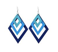 Kuizhiren1 - Orecchini a perno per ragazze e donne, creativi, multistrato, irregolari, pendenti, in legno, stile retrò, idea regalo, colore: nero Blue