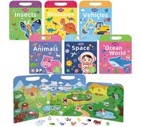 Kujinova 6 Pezzi Stickers Attacca Stacca, Libro Adesivi per Bambini con Temi Auto, Spazio, Dinosauri, Mondo Sottomarino, Animali, Insetti - Regali