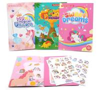 Kujinova Pack of 3 Stickers Bambini Attacca Stacca, Kids Sticker Book with Dinosaur, Unicorn Type 1, Unicorn Type 2 Themes, Reusable Waterproof Stickers, Ideal Gift for 3-7 Years Boys & Girls