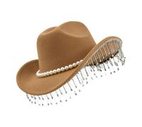 Kukecai Cappello Da Cowboy Per Uomo | Tesa Ampia Luccicante alla | Cappello Western da Cowboy con Strass e Perle - Per l Carnevale Concerto Musicale Matrimonio Celebrazione Cosplay
