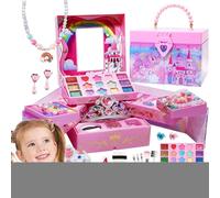 Kukecai Set di trucchi per giocare, set di trucchi per bambini,Gioco di trucco per bambine | Kit cosmetici Princess di design con scatola portaoggetti di grandi dimensioni, giochi di finzione per
