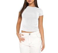 KUKEYIEE Maglietta Donna Basic Slim Fit Top Manica Corta Y2K Tops TikTok Influence Crop Top Club Party Streetwear(White-1, XS)