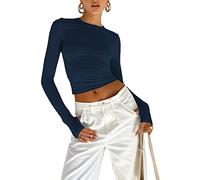 KUKEYIEE Top da Donna Basic a Maniche Lunghe Slim Fit Crop T Shirt Top Y2K Top TikTok Crop Top Club Party E-Girls Streetwear(Dark Blue-b, L)