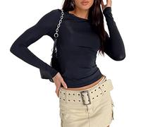 KUKEYIEE Top da Donna Basic a Maniche Lunghe Slim Fit Crop T Shirt Top Y2K Top TikTok Crop Top Club Party E-Girls Streetwear(Black-a, M)