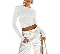 KUKEYIEE Top da Donna Basic a Maniche Lunghe Slim Fit Crop T-Shirt Y2K TikTok Club Party E-Girls Streetwear (White-b, L)