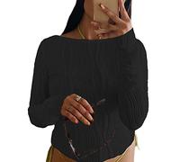 KUKEYIEE Top da Donna Basic Maniche Lunghe Slim Fit Crop T-Shirt Y2K TikTok Crop Club Party E-Girls Streetwear (Black-1A, L)