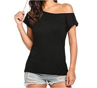 KUKICAT - Maglietta da donna, sexy, spalle scoperte, a maniche corte, con perizoma Nero XXL