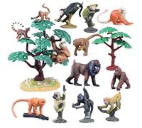 kukifun Set di 16 pezzi scimmie realistiche primate, mandrill, lemur, gorilla, bradipo con alberi per bambini, educazione, decorazioni di compleanno e progetti scolastici