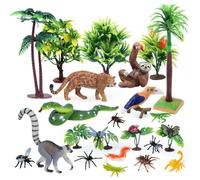 kukifun Set di 26 animali della foresta pluviale realistici come serpente, bradio, leopardo, scimmia, uccelli, insetti e alberi per bambini, educazione, compleanno, decorazioni e progetti scolastici