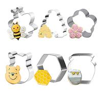 kukifun Set di 6 formine per biscotti a forma di ape, alveare, barattolo di miele, Winnie The Pooh, fiori, formine per biscotti per feste di miele, feste, muffin, panini, decorazioni per fondente