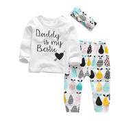 KuKitty - Set di 3 completini per neonata ""Daddy is My Bestie"", con maglietta a maniche lunghe, top, pantaloni stampati e fascia per capelli (18-