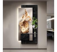 KUKIXKK Decorazione Parete Moderna 3D con Luci LED | Rilievo 3D Pietra, Luci LED Atmosfera, Vaso Integrato, Design Lusso Moderno(Black B,60x120cm/23.6x47.2in)